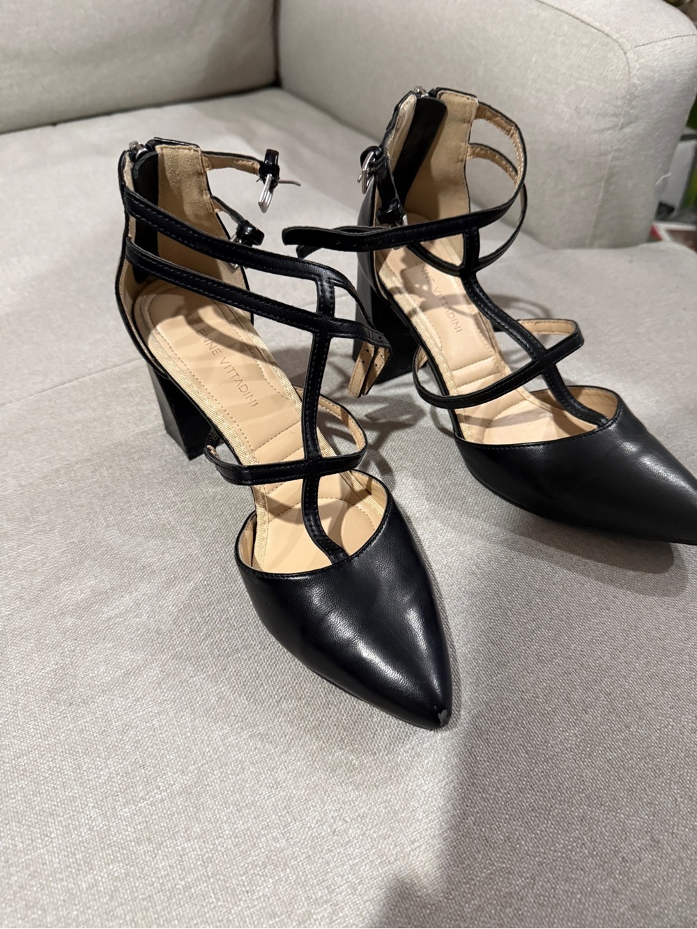 Black Pointed Toe Strappy Women's Heels - Picture 5 of 6